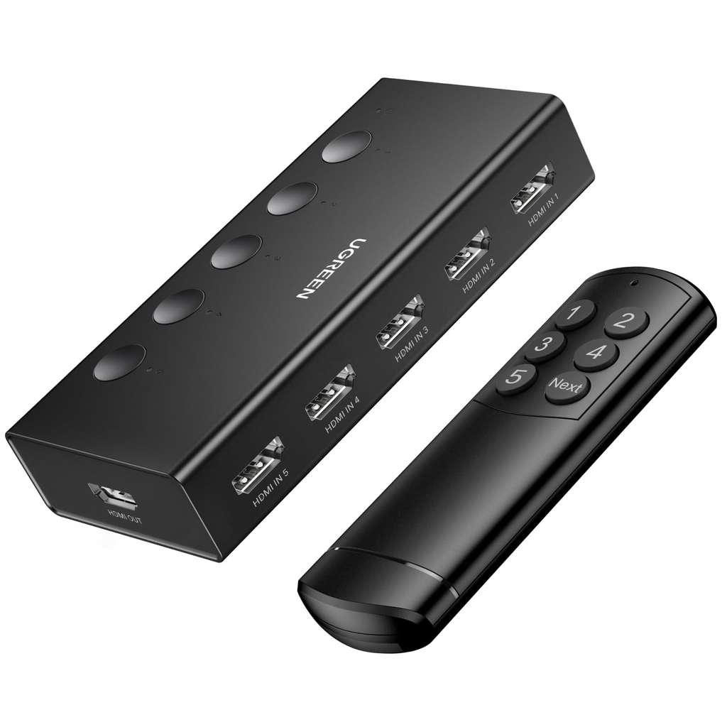 UGREEN HDMI Switch 5 in 1 Out, HDMI Splitter 4K@60Hz with Remote, 5 Port HDMI 2.0 Switcher In Black, W/voucher, UgreenGroupLimitedUK|FBA